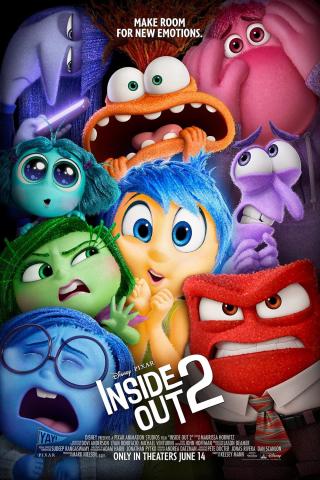 Poster art for Inside Out 2 of colorful creatures representing emotions